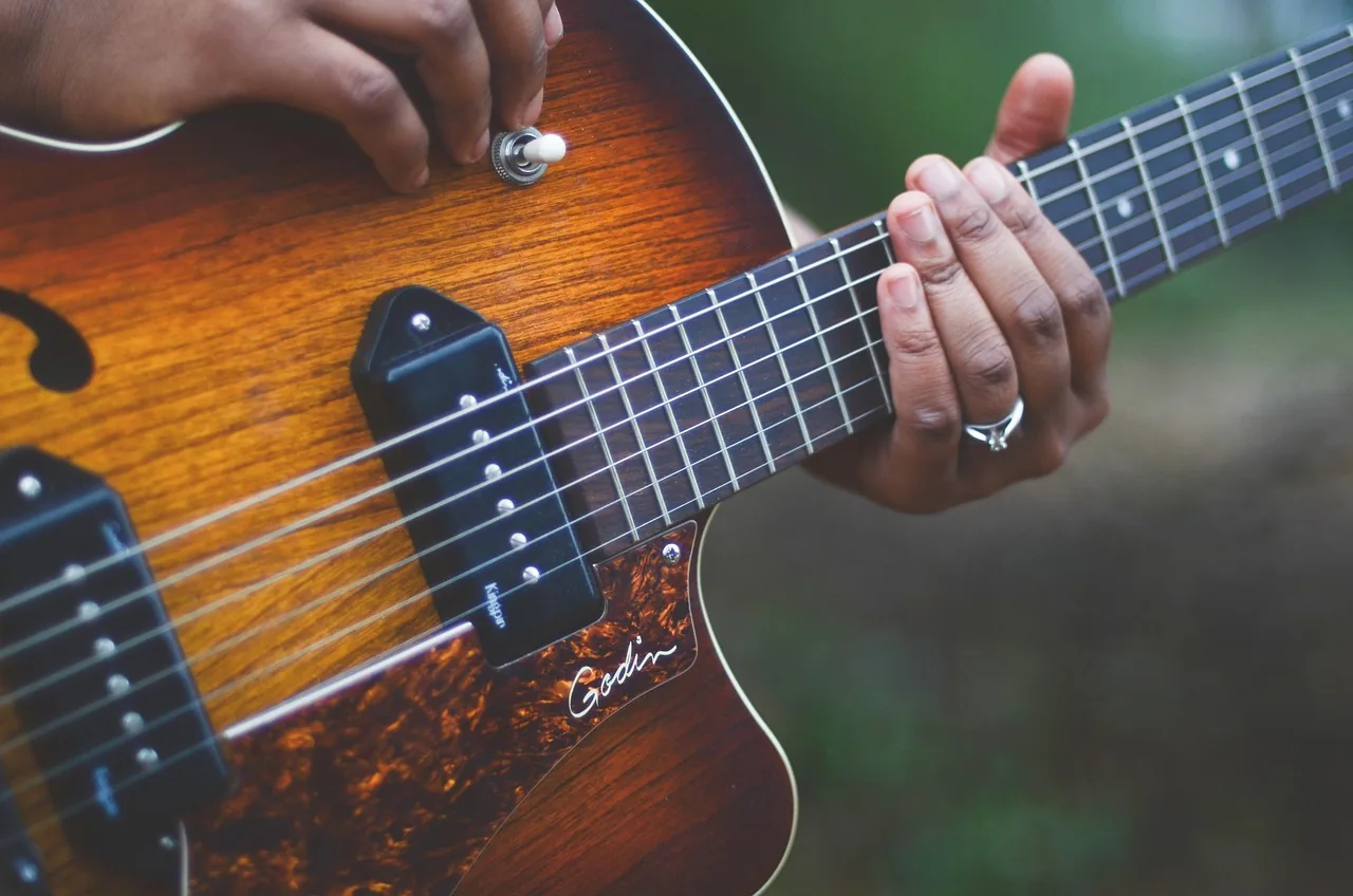 Guitarist playing an acoustic guitar Guitarist playing an acoustic guitar