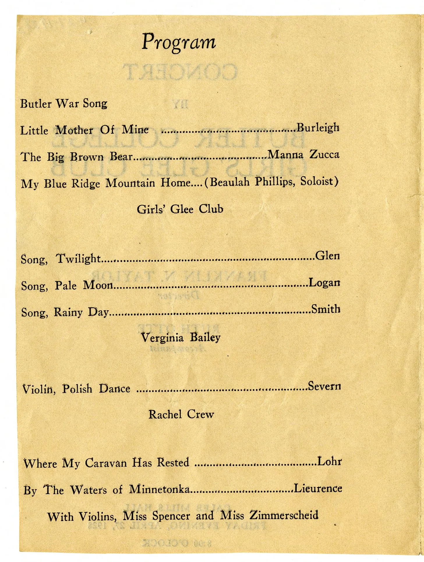 Vintage music concert program Vintage music concert program