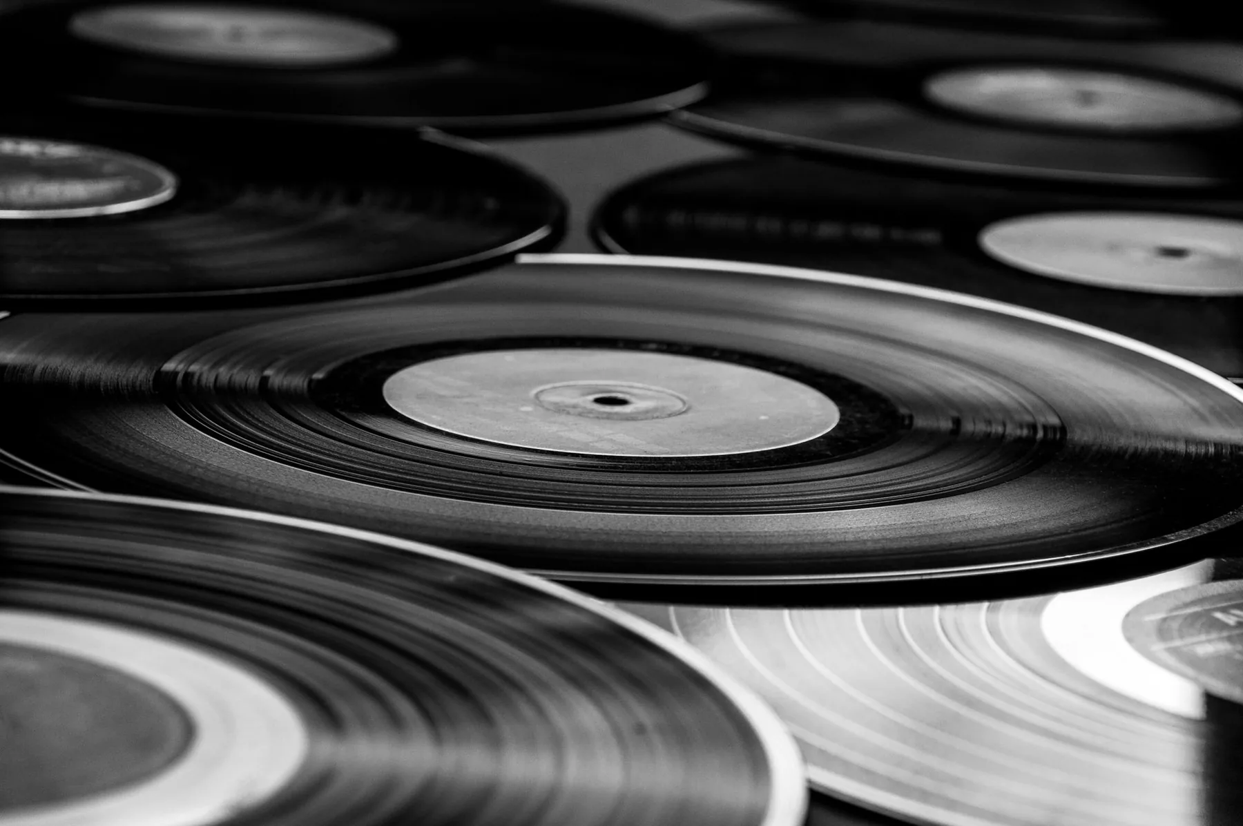 Close-up of blues vinyl records