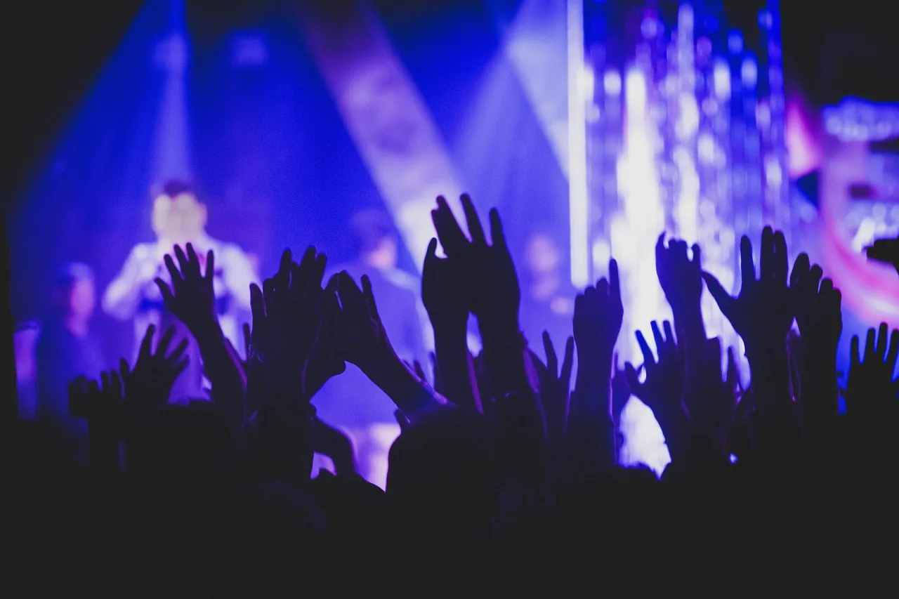 Audience raising their hands at a concert Audience raising their hands at a concert